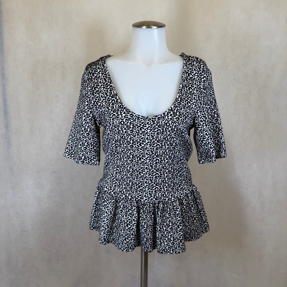 Anthropologie Maeve Leopard Print Peplum Top Medium Black White